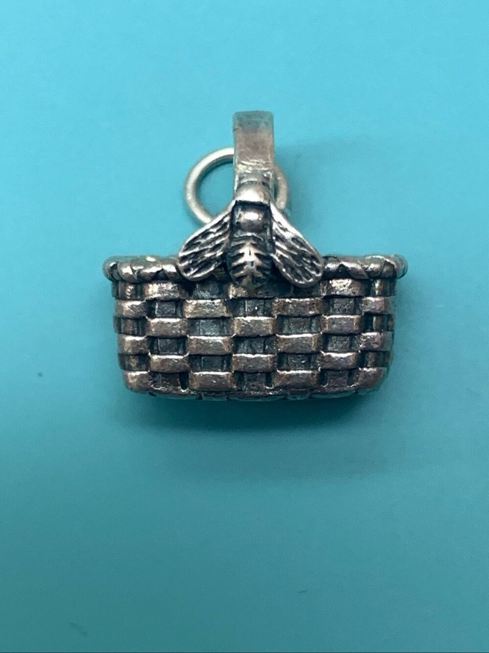Basket with Bee Sterling Silver Jewelry Charm #vintage #garden